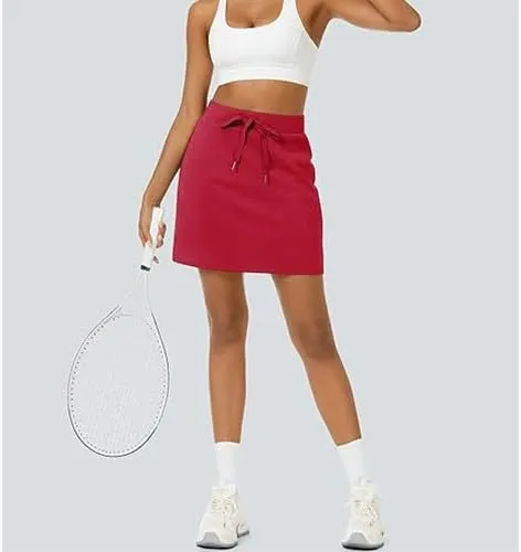 Women's Cotton Pencil Skirt Hidden Pocket High Waisted Elastic Waistband Casual Skort