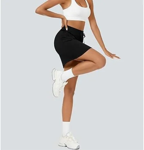 Women's Cotton Pencil Skirt Hidden Pocket High Waisted Elastic Waistband Casual Skort