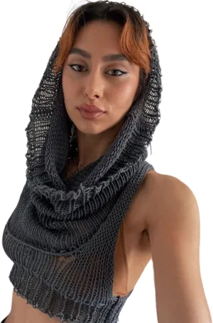 Women's Knitted Hoodie Sweater Vest Sexy Sleeveless Hollow Out Hooded Crop Top Draped Sweatshirt Streetwear