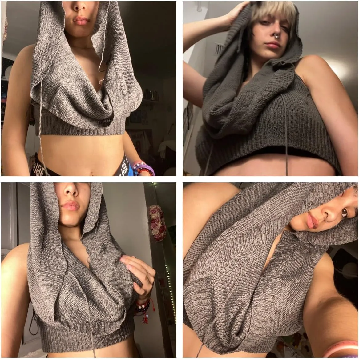 Women's Knitted Hoodie Sweater Vest Sexy Sleeveless Hollow Out Hooded Crop Top Draped Sweatshirt Streetwear