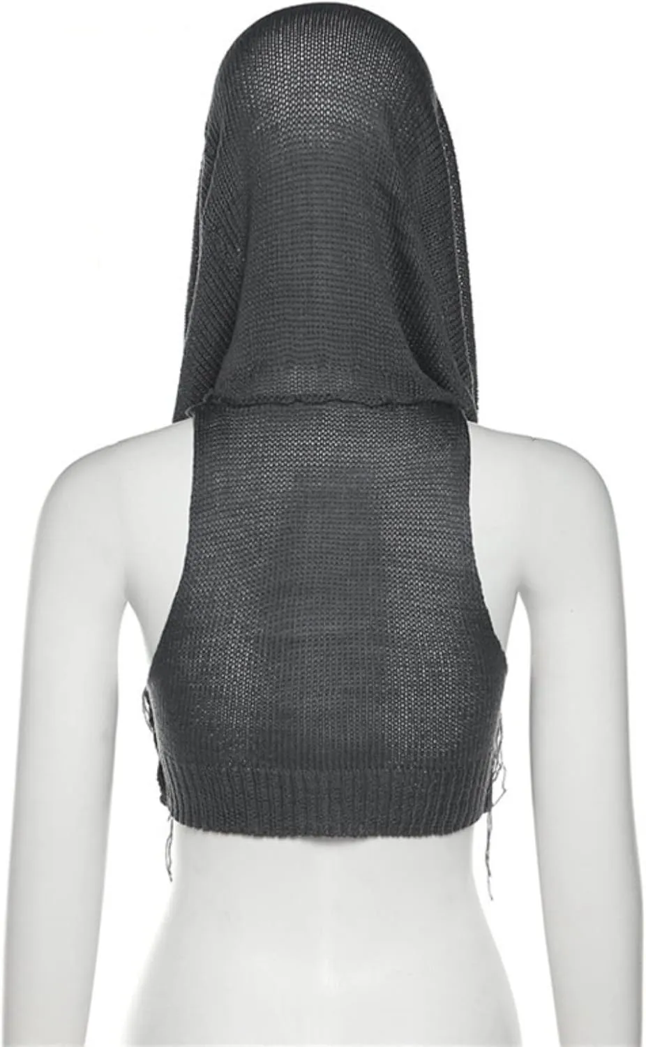 Women's Knitted Hoodie Sweater Vest Sexy Sleeveless Hollow Out Hooded Crop Top Draped Sweatshirt Streetwear