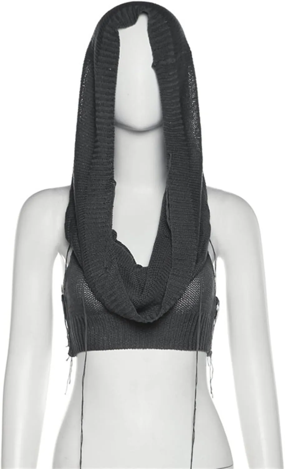 Women's Knitted Hoodie Sweater Vest Sexy Sleeveless Hollow Out Hooded Crop Top Draped Sweatshirt Streetwear