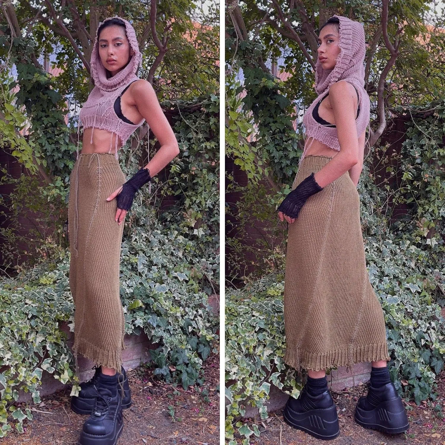 Women's Knitted Hoodie Sweater Vest Sexy Sleeveless Hollow Out Hooded Crop Top Draped Sweatshirt Streetwear