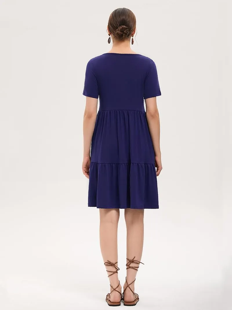 Women's Summer Casual Dress Short Sleeve Crewneck T Shirt Sundress Mini Beach Vacation Dresses with Pockets