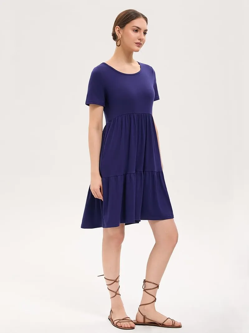 Women's Summer Casual Dress Short Sleeve Crewneck T Shirt Sundress Mini Beach Vacation Dresses with Pockets