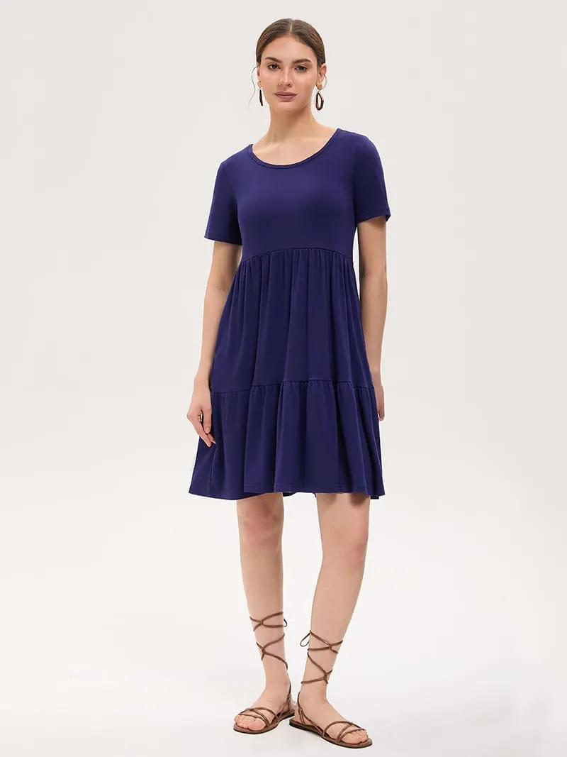 Women's Summer Casual Dress Short Sleeve Crewneck T Shirt Sundress Mini Beach Vacation Dresses with Pockets