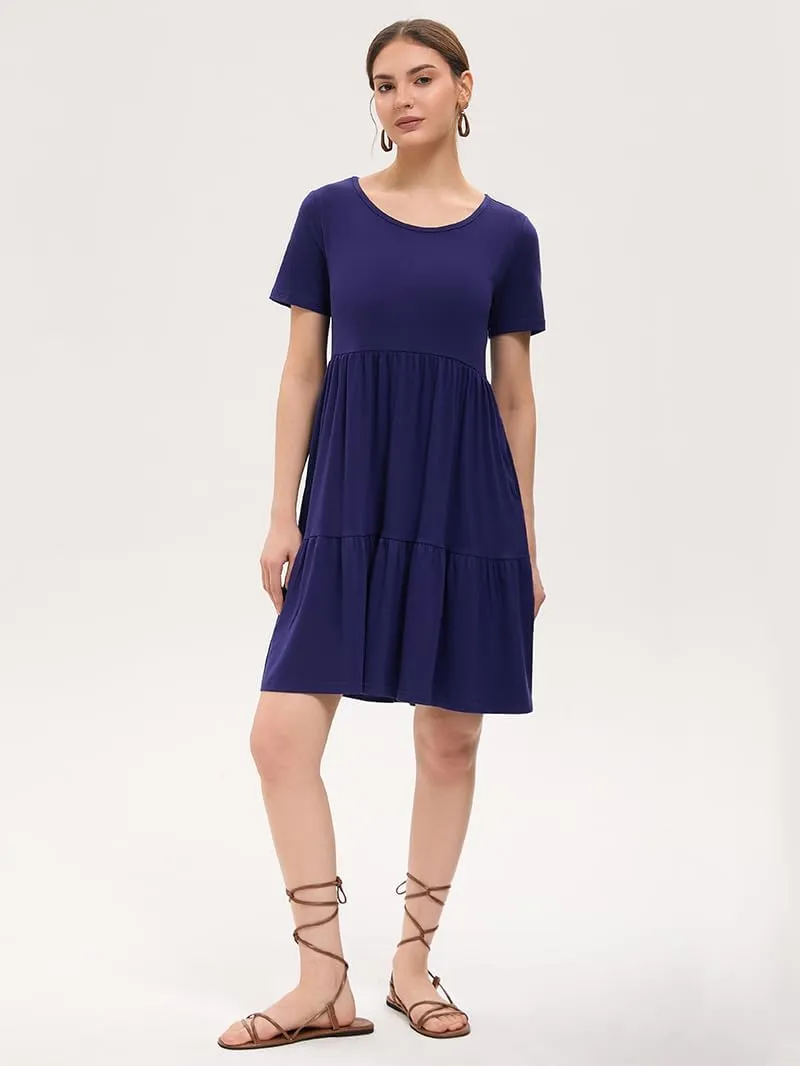 Women's Summer Casual Dress Short Sleeve Crewneck T Shirt Sundress Mini Beach Vacation Dresses with Pockets