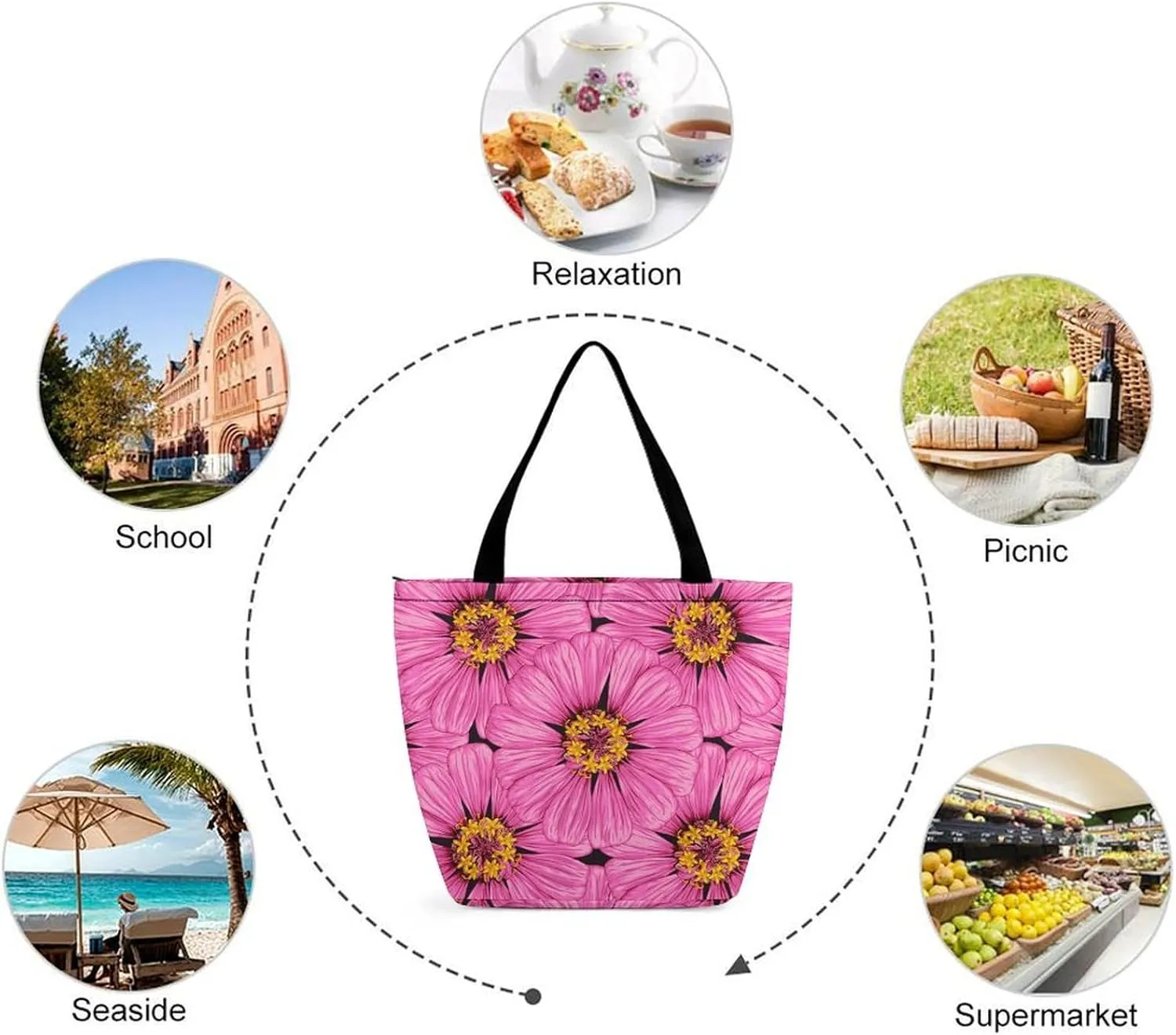 Yellow Pink Orchid Flowers Hobo Handbags With Zipper Women's Tote Handbags