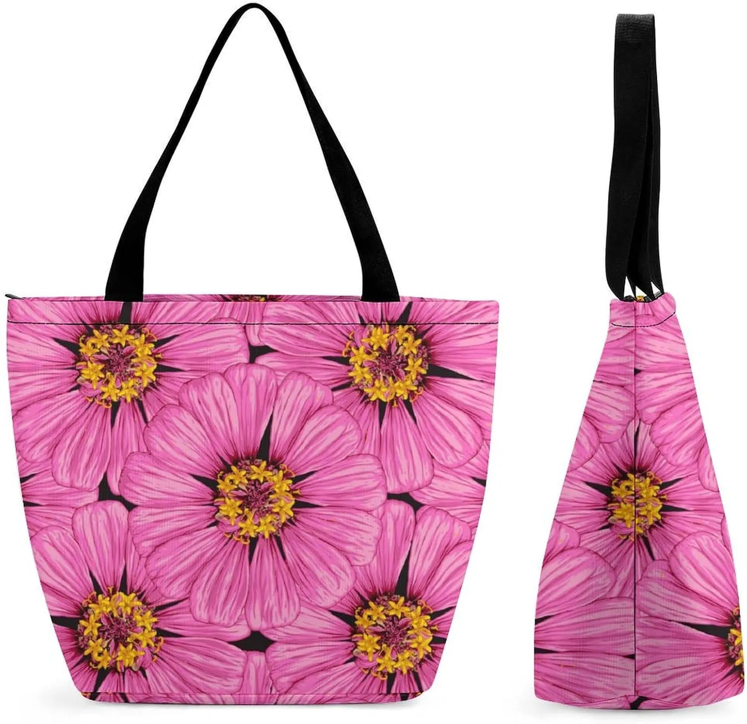 Yellow Pink Orchid Flowers Hobo Handbags With Zipper Women's Tote Handbags