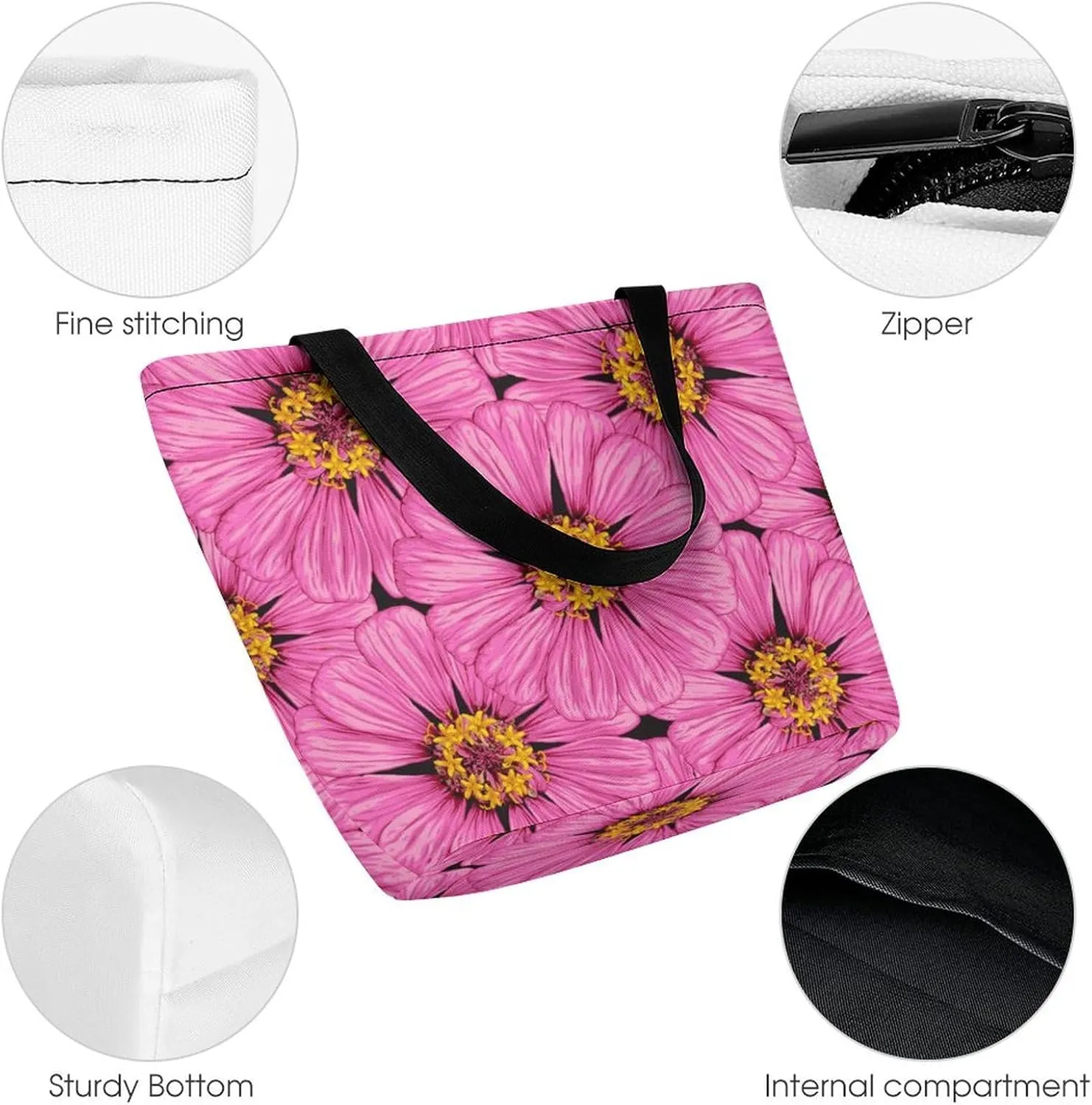 Yellow Pink Orchid Flowers Hobo Handbags With Zipper Women's Tote Handbags