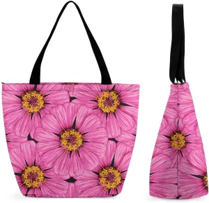 Yellow Pink Orchid Flowers Hobo Handbags With Zipper Women's Tote Handbags