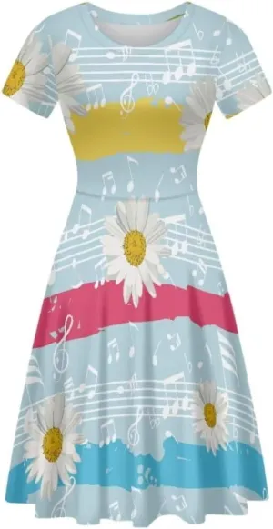 Youngerbaby Cute Love Paw Print Girls Skirts Casual Dresses Novelty Swing Midi Dress Festival