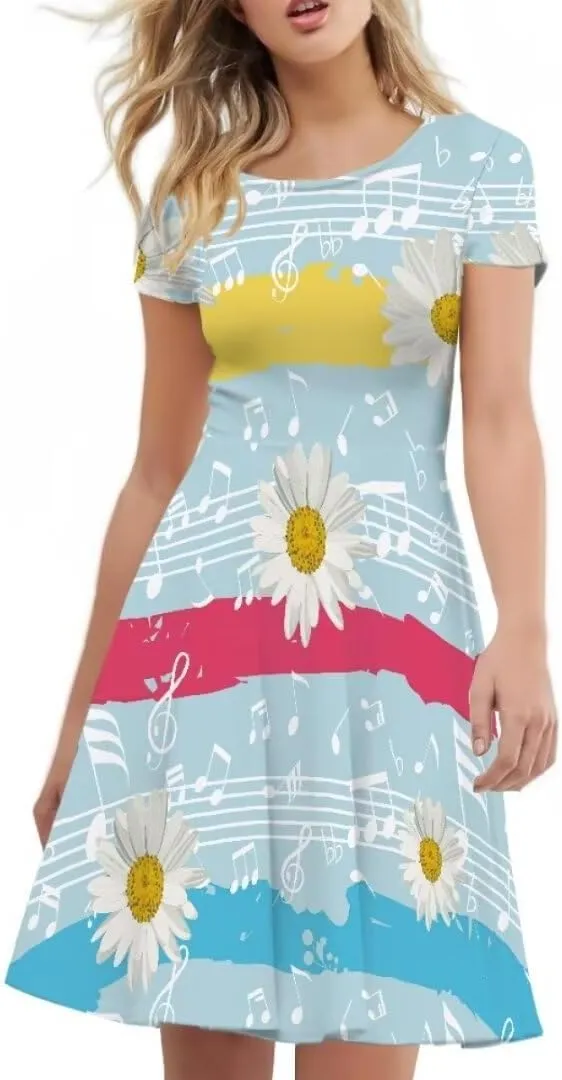 Youngerbaby Cute Love Paw Print Girls Skirts Casual Dresses Novelty Swing Midi Dress Festival