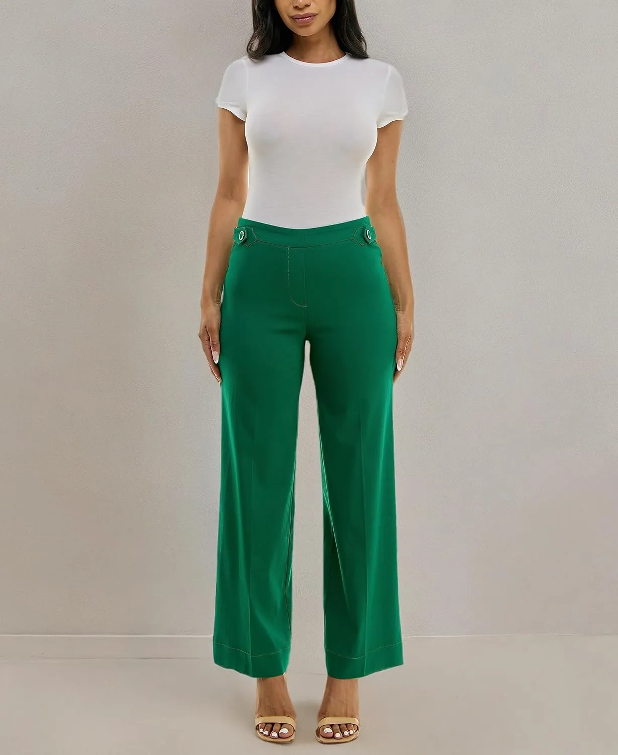 Zac & Rachel Women's Pull on Millennium Wide Leg Pant W/Hardware Waist Tabs